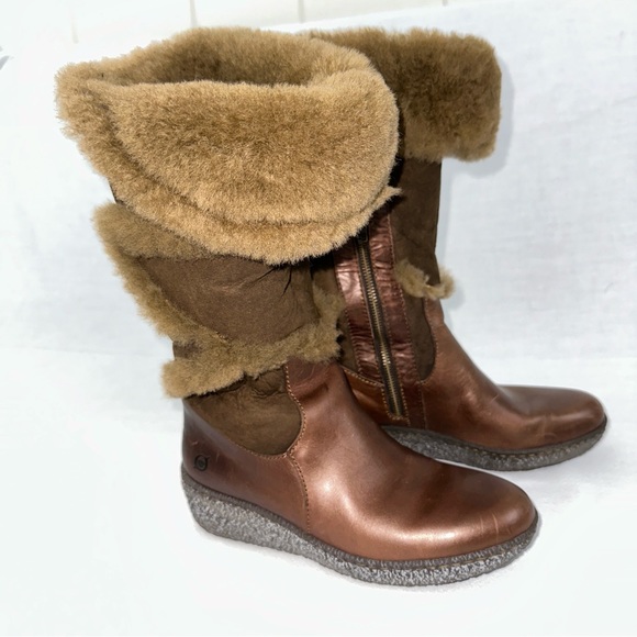 Born Women's Shearling Cognac Brown Suede Leather Mid Calf Boots US7 Luxury Core - Picture 13 of 14